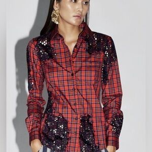 Joe Fresh Plaid and lace cotton button down